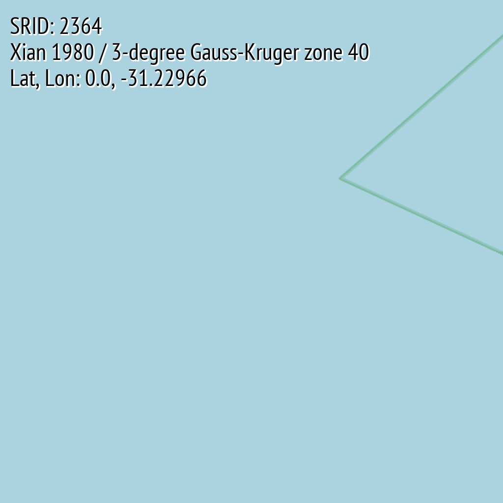 Xian 1980 / 3-degree Gauss-Kruger zone 40 (SRID: 2364, Lat, Lon: 0.0, -31.22966)