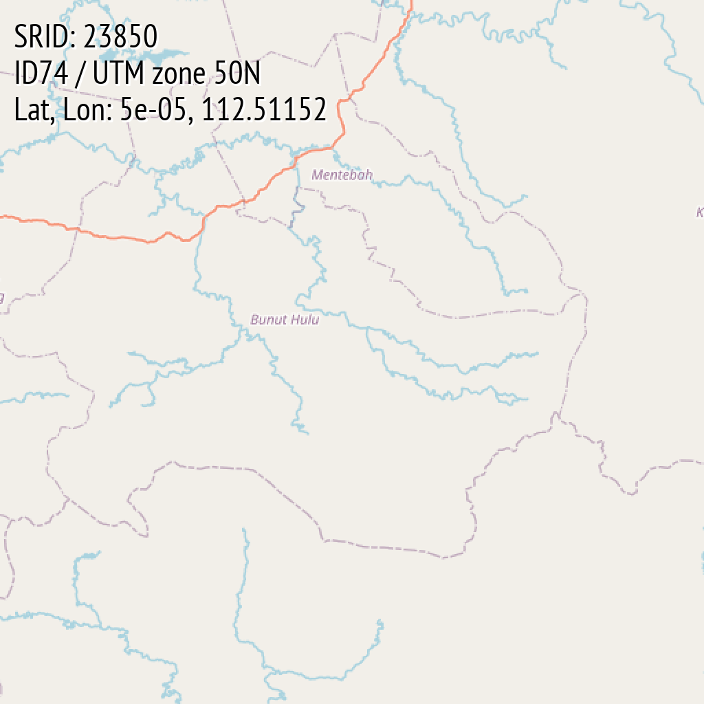ID74 / UTM zone 50N (SRID: 23850, Lat, Lon: 5e-05, 112.51152)