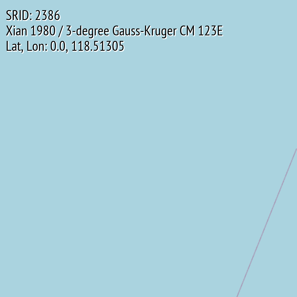 Xian 1980 / 3-degree Gauss-Kruger CM 123E (SRID: 2386, Lat, Lon: 0.0, 118.51305)