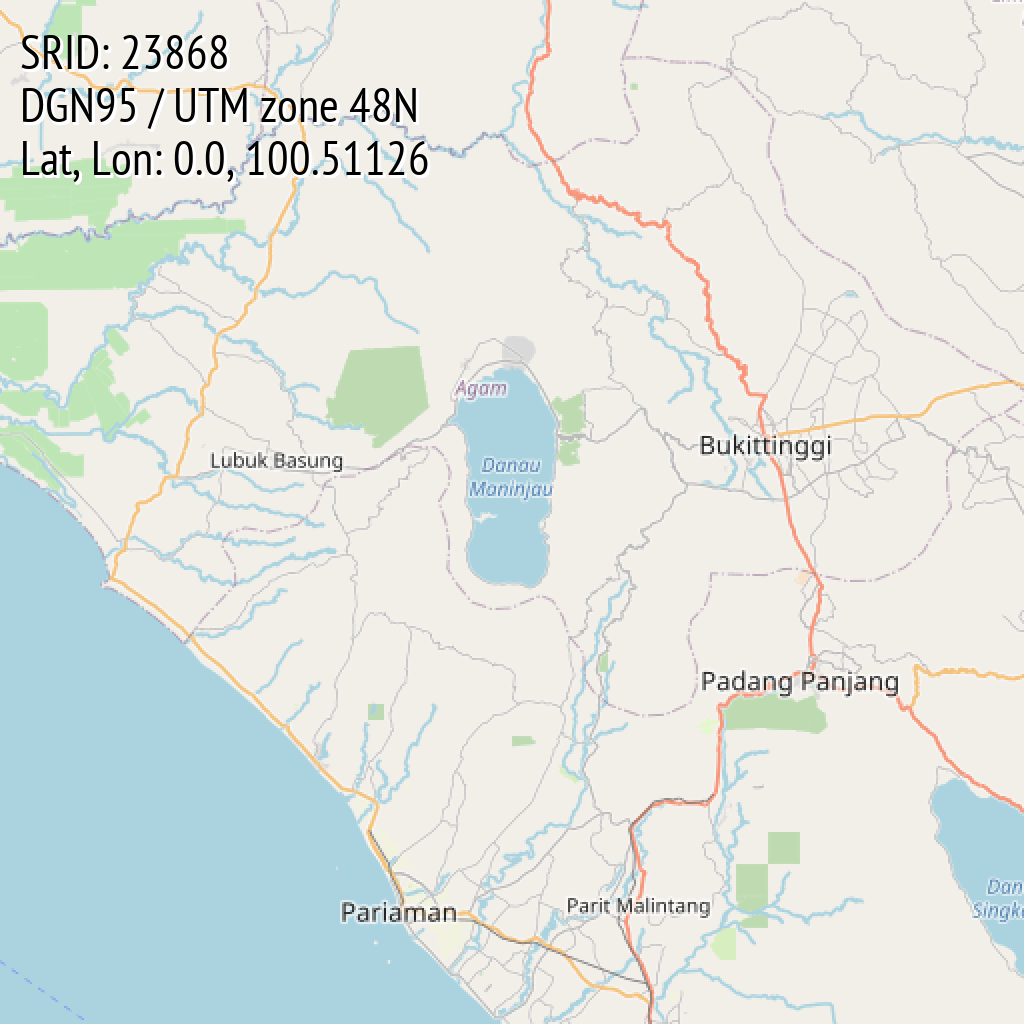 DGN95 / UTM zone 48N (SRID: 23868, Lat, Lon: 0.0, 100.51126)
