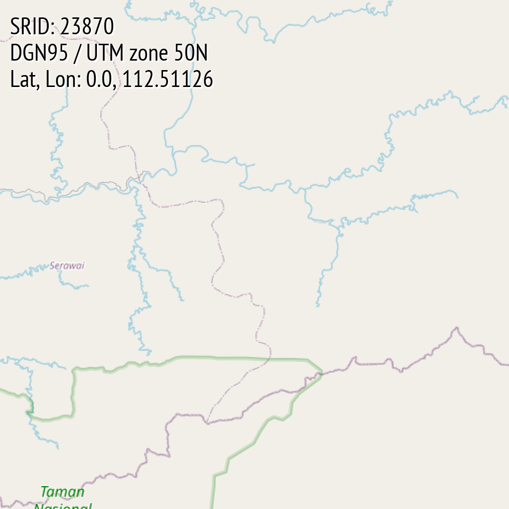 DGN95 / UTM zone 50N (SRID: 23870, Lat, Lon: 0.0, 112.51126)