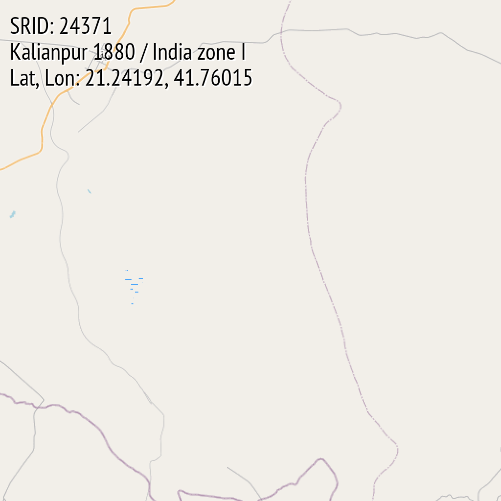 Kalianpur 1880 / India zone I (SRID: 24371, Lat, Lon: 21.24192, 41.76015)