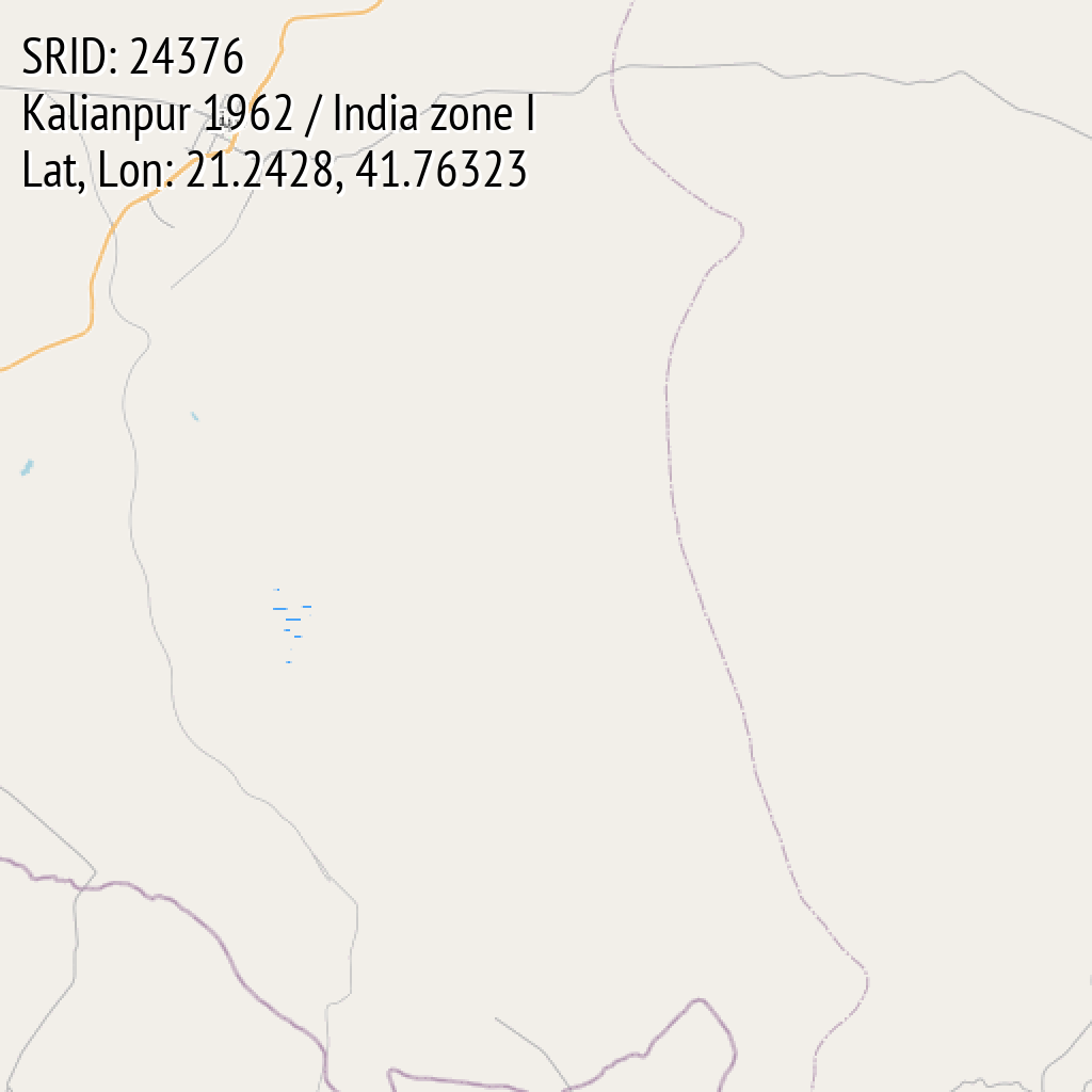 Kalianpur 1962 / India zone I (SRID: 24376, Lat, Lon: 21.2428, 41.76323)