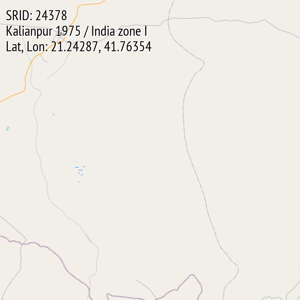 Kalianpur 1975 / India zone I (SRID: 24378, Lat, Lon: 21.24287, 41.76354)