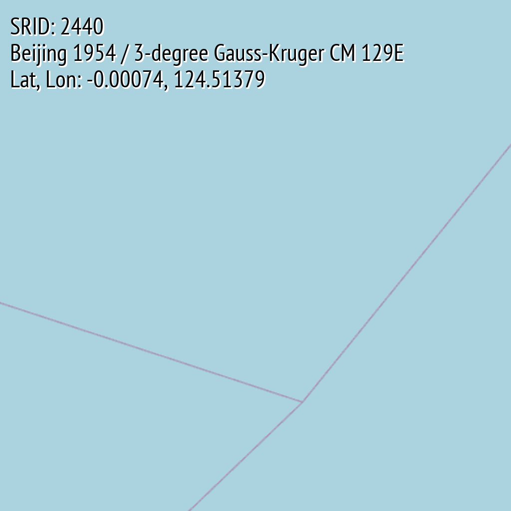 Beijing 1954 / 3-degree Gauss-Kruger CM 129E (SRID: 2440, Lat, Lon: -0.00074, 124.51379)