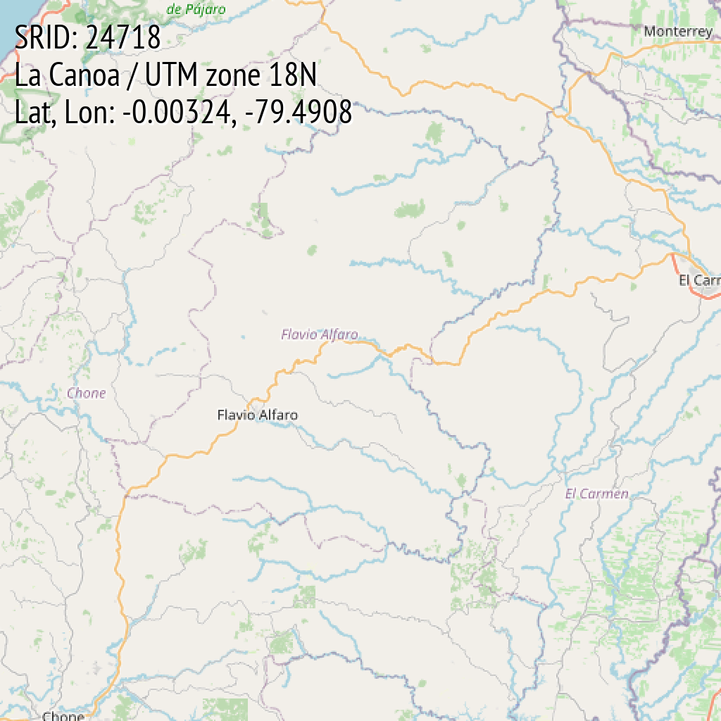 La Canoa / UTM zone 18N (SRID: 24718, Lat, Lon: -0.00324, -79.4908)