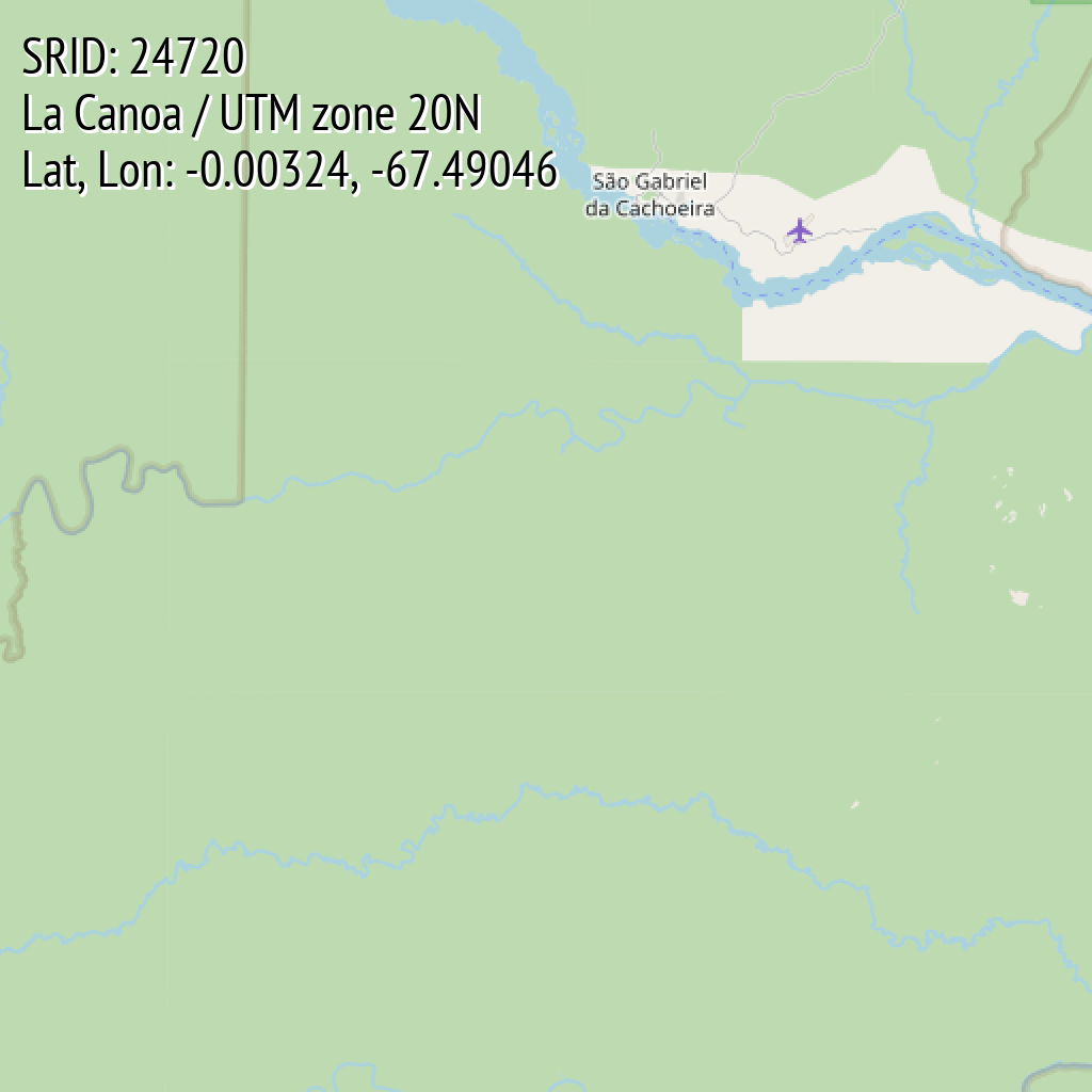 La Canoa / UTM zone 20N (SRID: 24720, Lat, Lon: -0.00324, -67.49046)