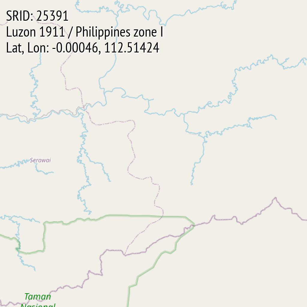 Luzon 1911 / Philippines zone I (SRID: 25391, Lat, Lon: -0.00046, 112.51424)