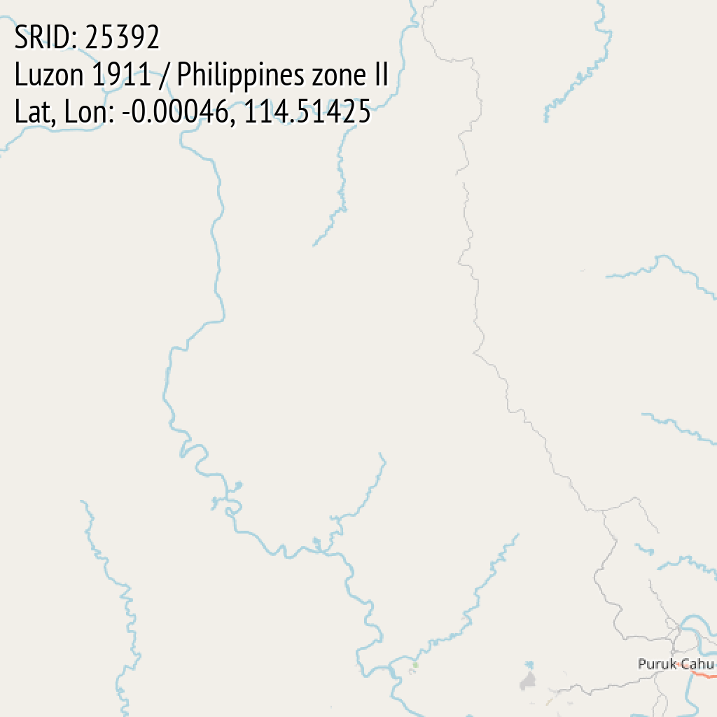 Luzon 1911 / Philippines zone II (SRID: 25392, Lat, Lon: -0.00046, 114.51425)