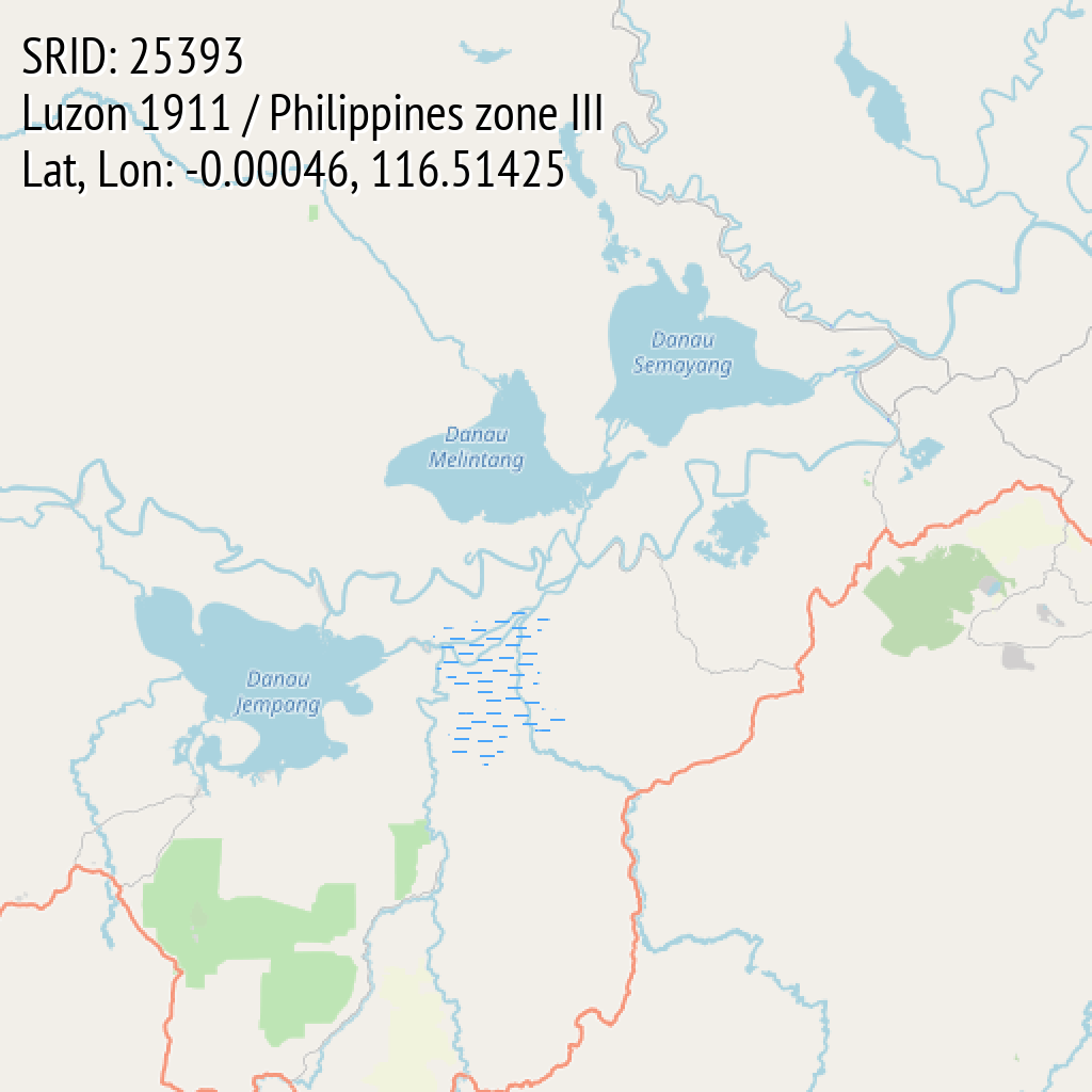 Luzon 1911 / Philippines zone III (SRID: 25393, Lat, Lon: -0.00046, 116.51425)