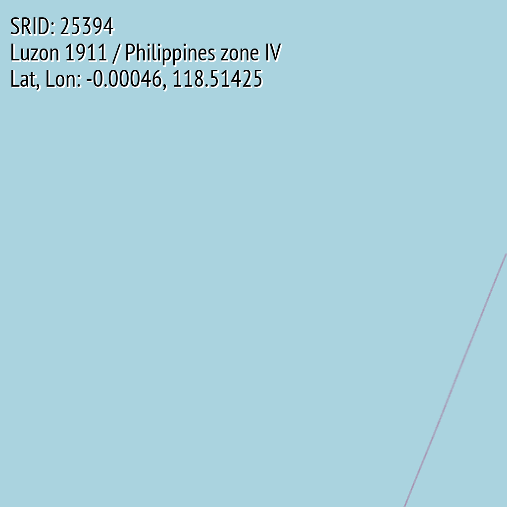 Luzon 1911 / Philippines zone IV (SRID: 25394, Lat, Lon: -0.00046, 118.51425)