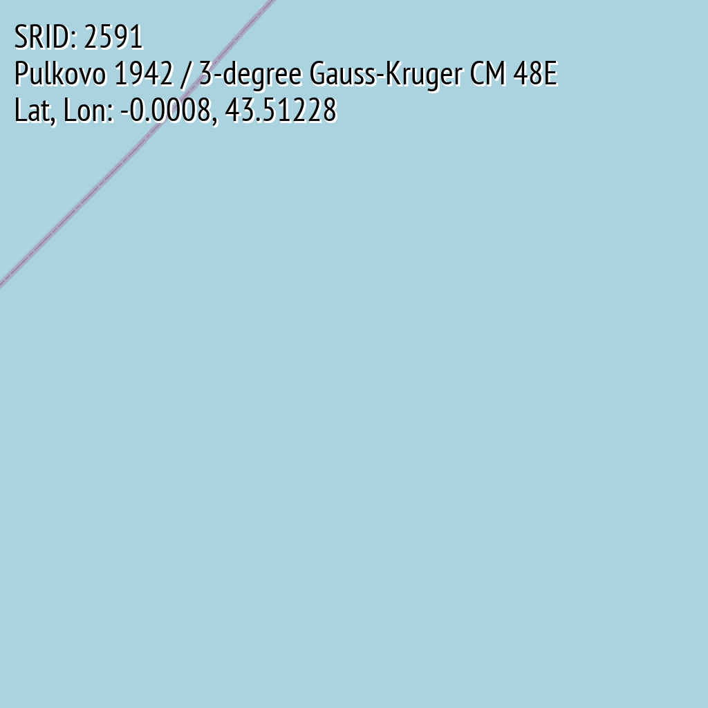 Pulkovo 1942 / 3-degree Gauss-Kruger CM 48E (SRID: 2591, Lat, Lon: -0.0008, 43.51228)