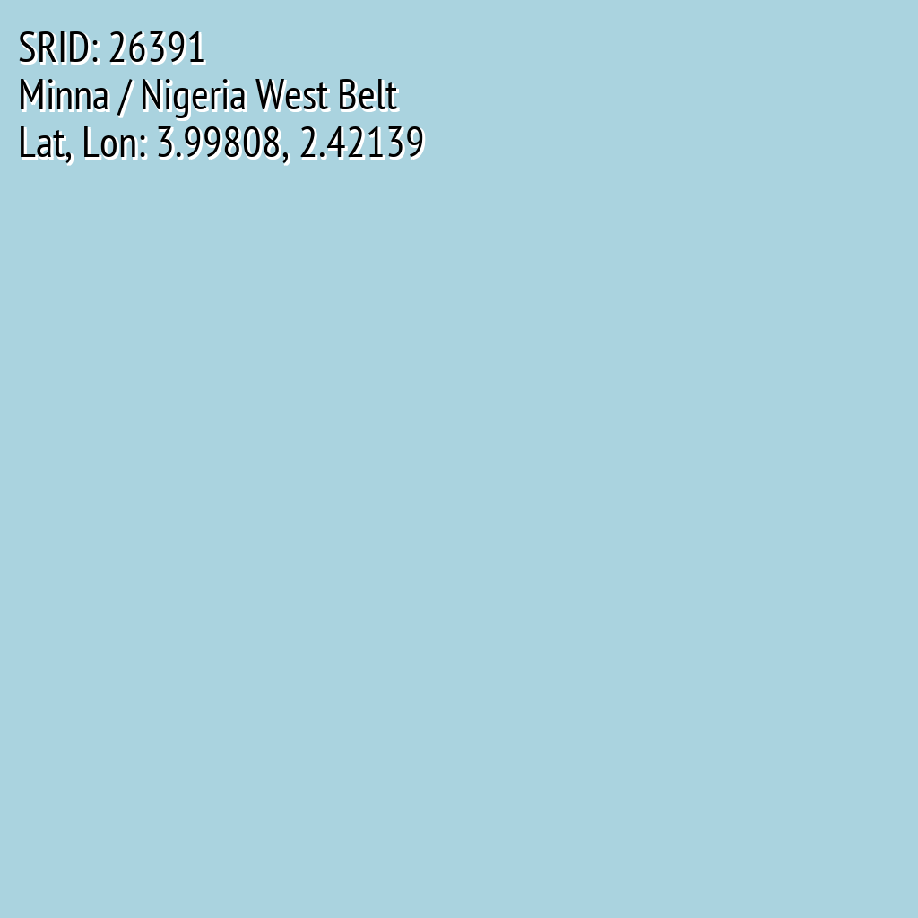 Minna / Nigeria West Belt (SRID: 26391, Lat, Lon: 3.99808, 2.42139)