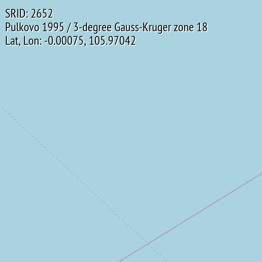 Pulkovo 1995 / 3-degree Gauss-Kruger zone 18 (SRID: 2652, Lat, Lon: -0.00075, 105.97042)
