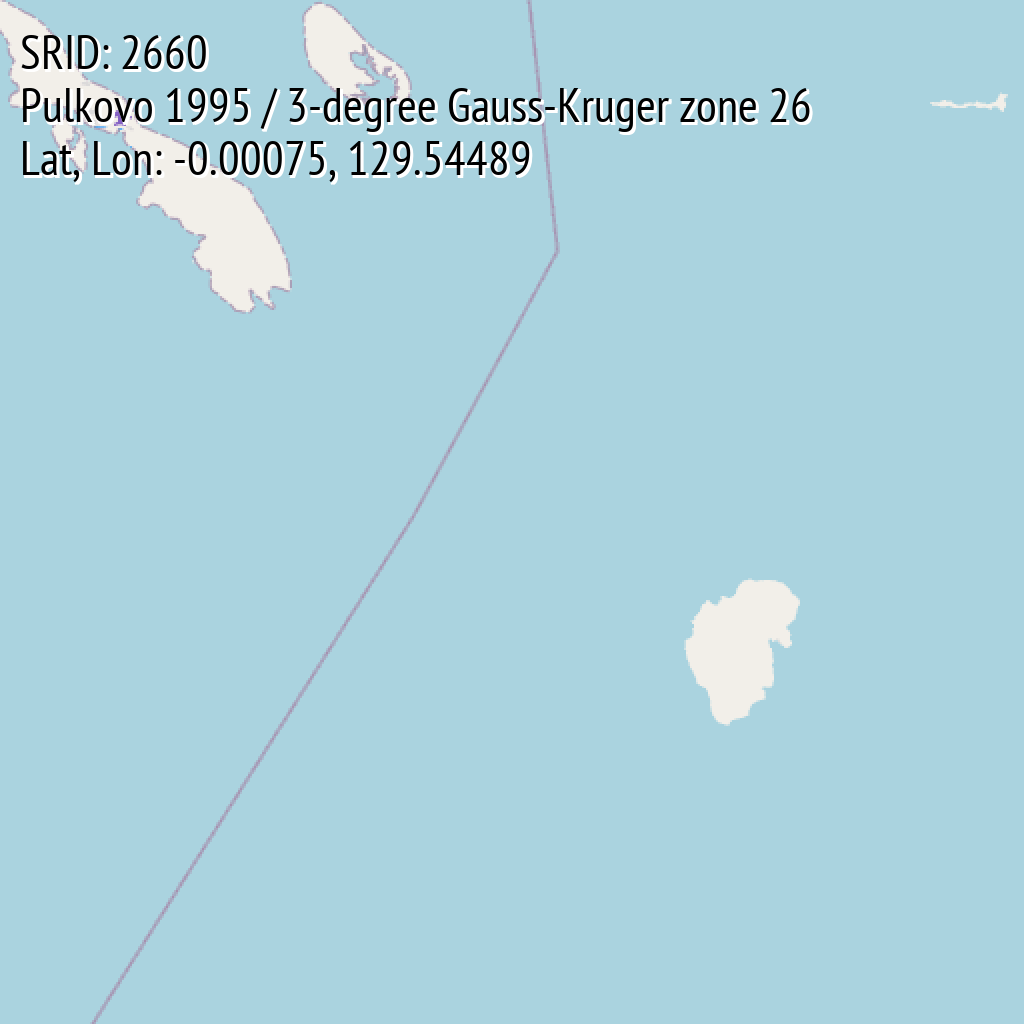 Pulkovo 1995 / 3-degree Gauss-Kruger zone 26 (SRID: 2660, Lat, Lon: -0.00075, 129.54489)