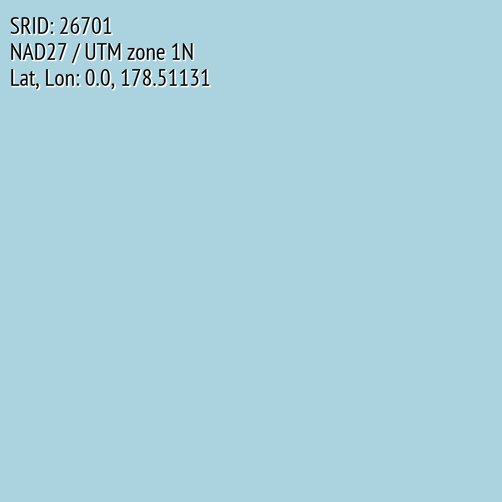 NAD27 / UTM zone 1N (SRID: 26701, Lat, Lon: 0.0, 178.51131)