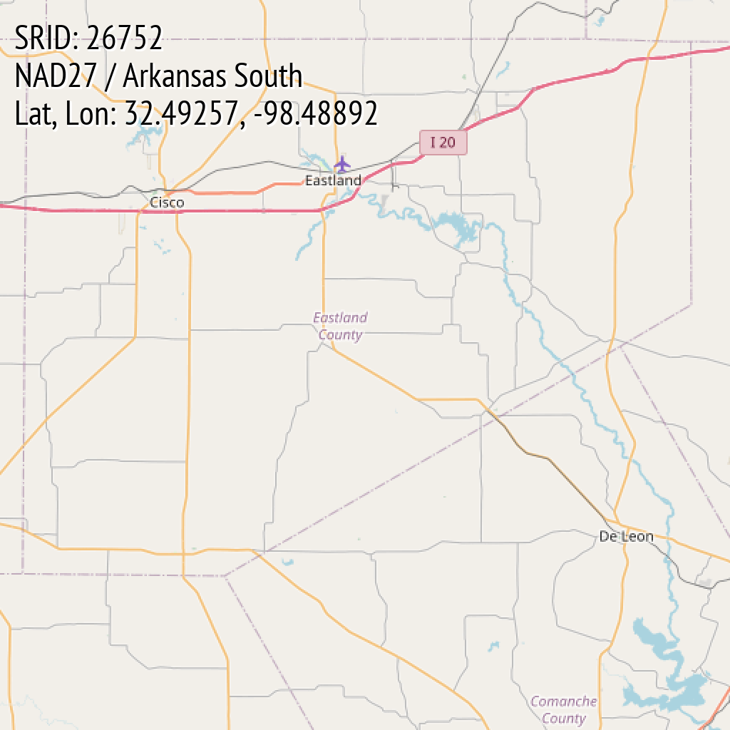 NAD27 / Arkansas South (SRID: 26752, Lat, Lon: 32.49257, -98.48892)