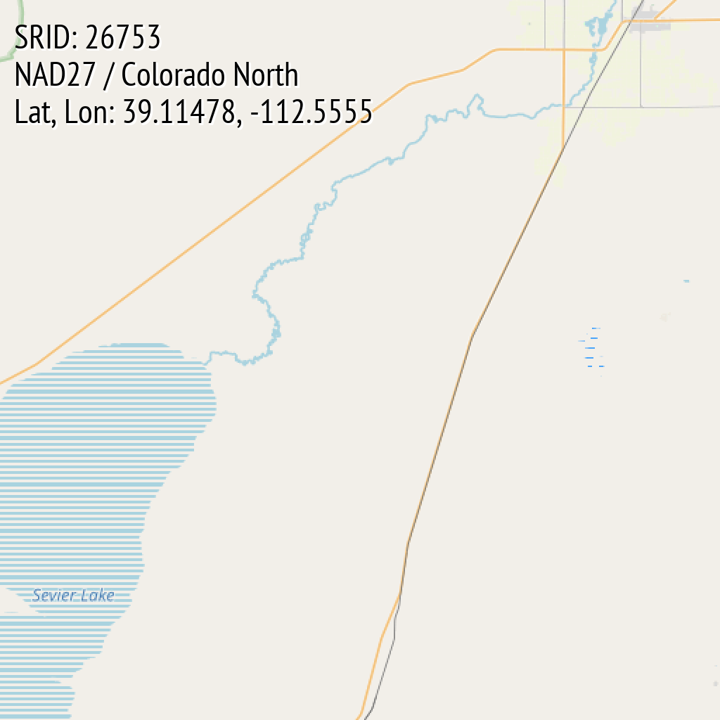 NAD27 / Colorado North (SRID: 26753, Lat, Lon: 39.11478, -112.5555)