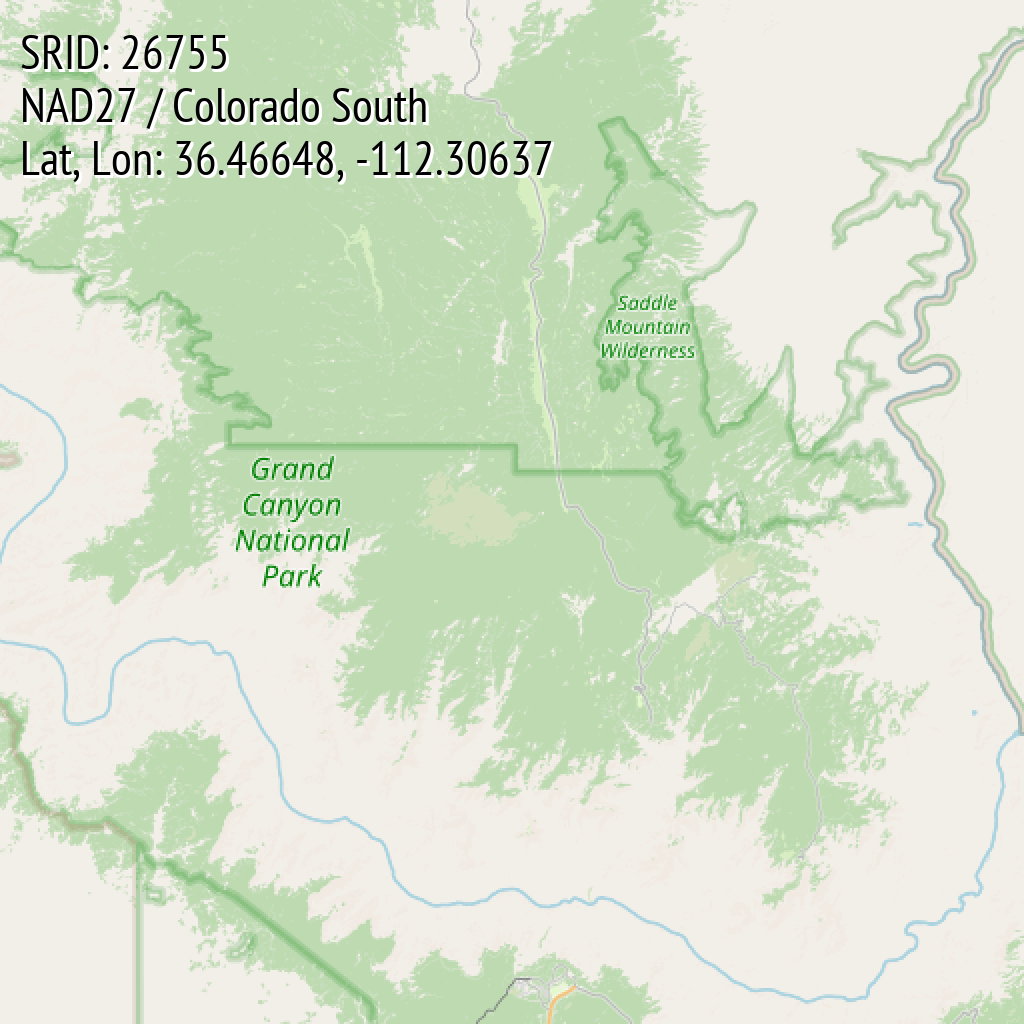 NAD27 / Colorado South (SRID: 26755, Lat, Lon: 36.46648, -112.30637)