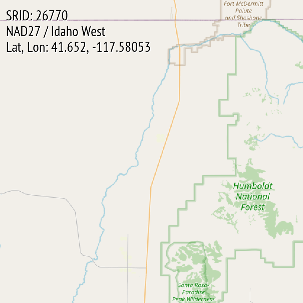 NAD27 / Idaho West (SRID: 26770, Lat, Lon: 41.652, -117.58053)