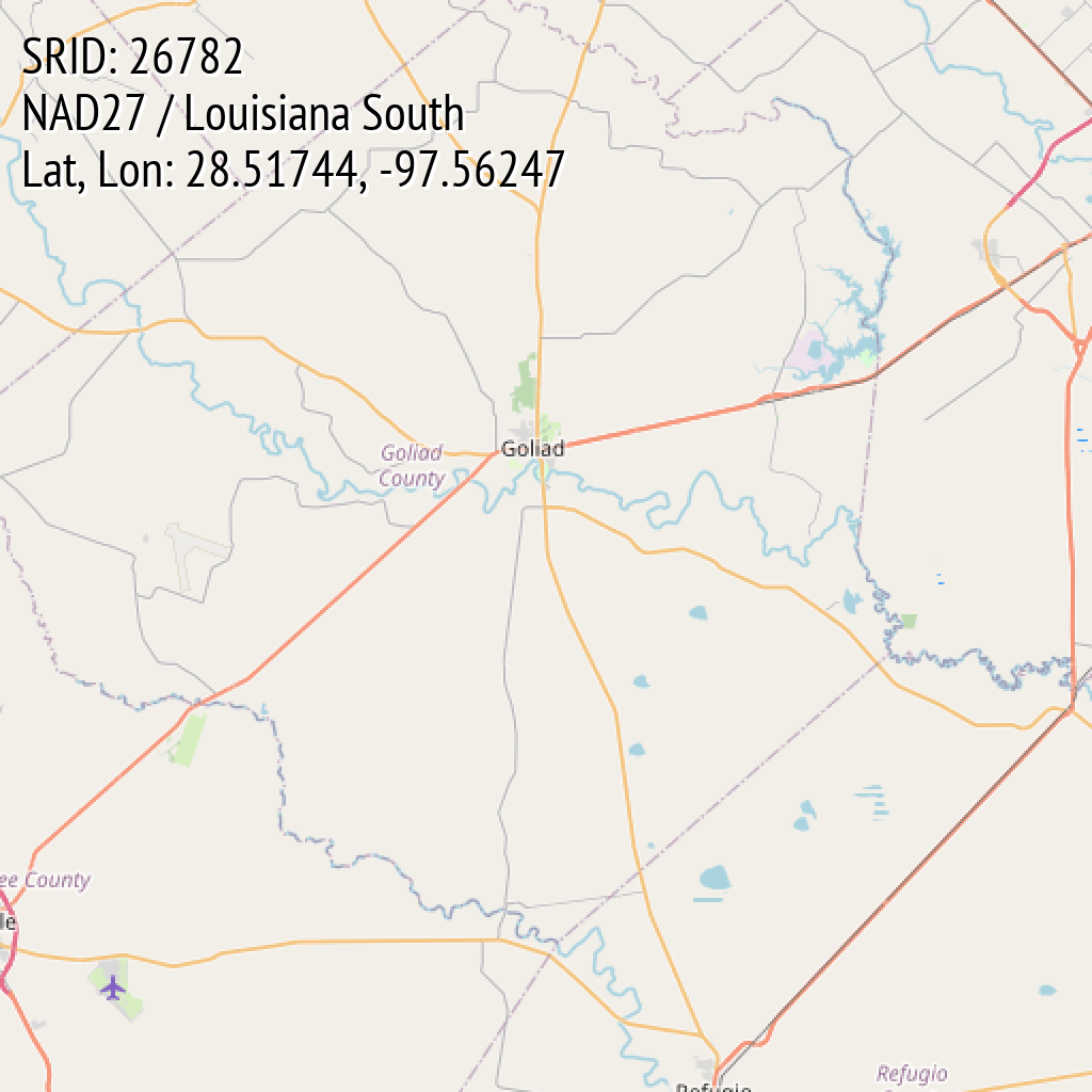 NAD27 / Louisiana South (SRID: 26782, Lat, Lon: 28.51744, -97.56247)