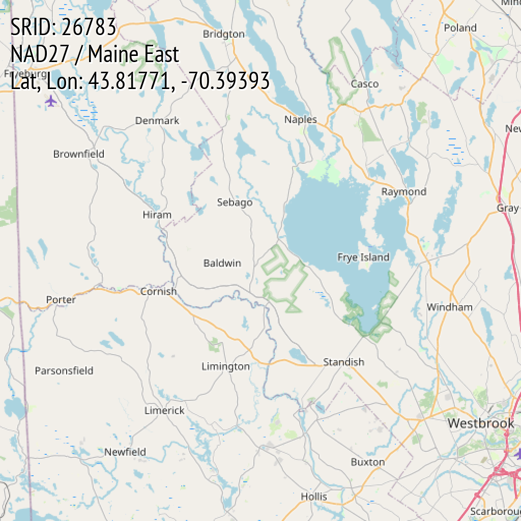 NAD27 / Maine East (SRID: 26783, Lat, Lon: 43.81771, -70.39393)