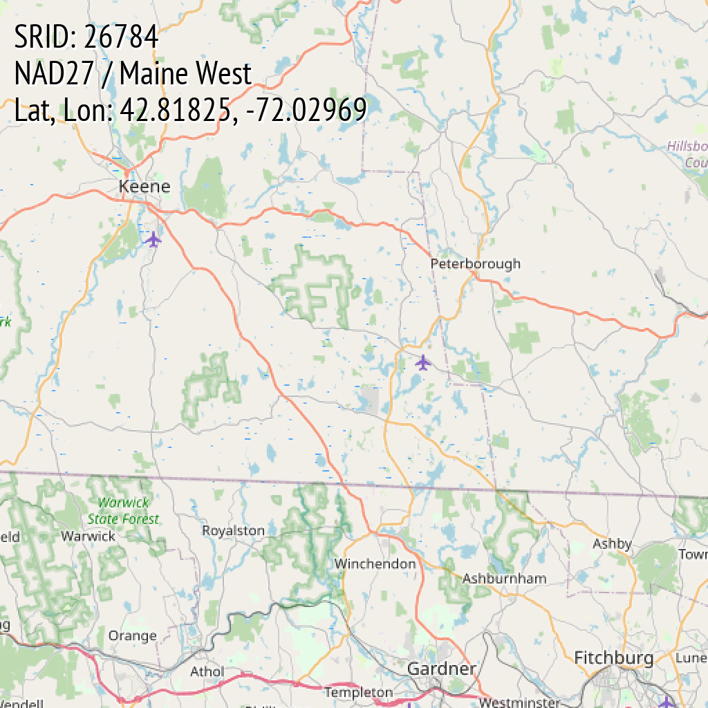 NAD27 / Maine West (SRID: 26784, Lat, Lon: 42.81825, -72.02969)