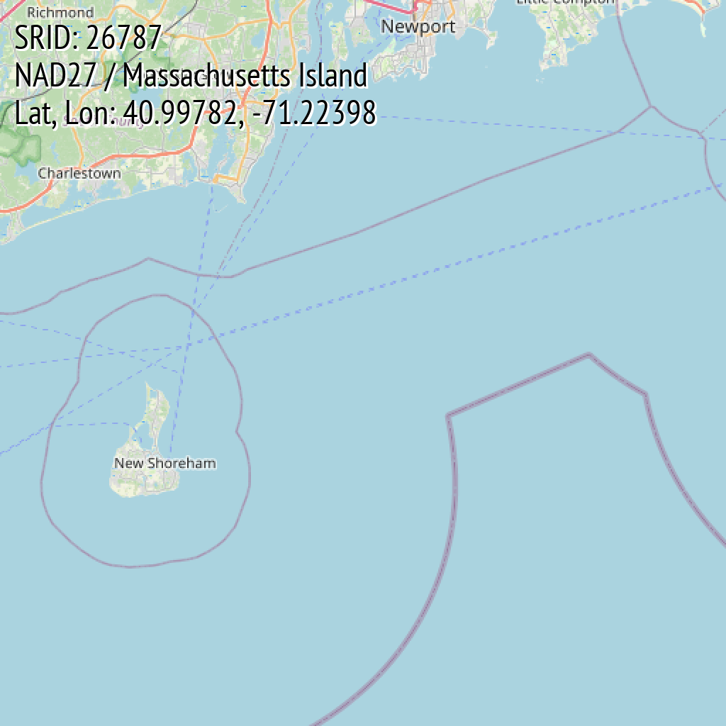 NAD27 / Massachusetts Island (SRID: 26787, Lat, Lon: 40.99782, -71.22398)