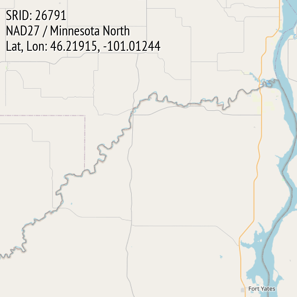 NAD27 / Minnesota North (SRID: 26791, Lat, Lon: 46.21915, -101.01244)