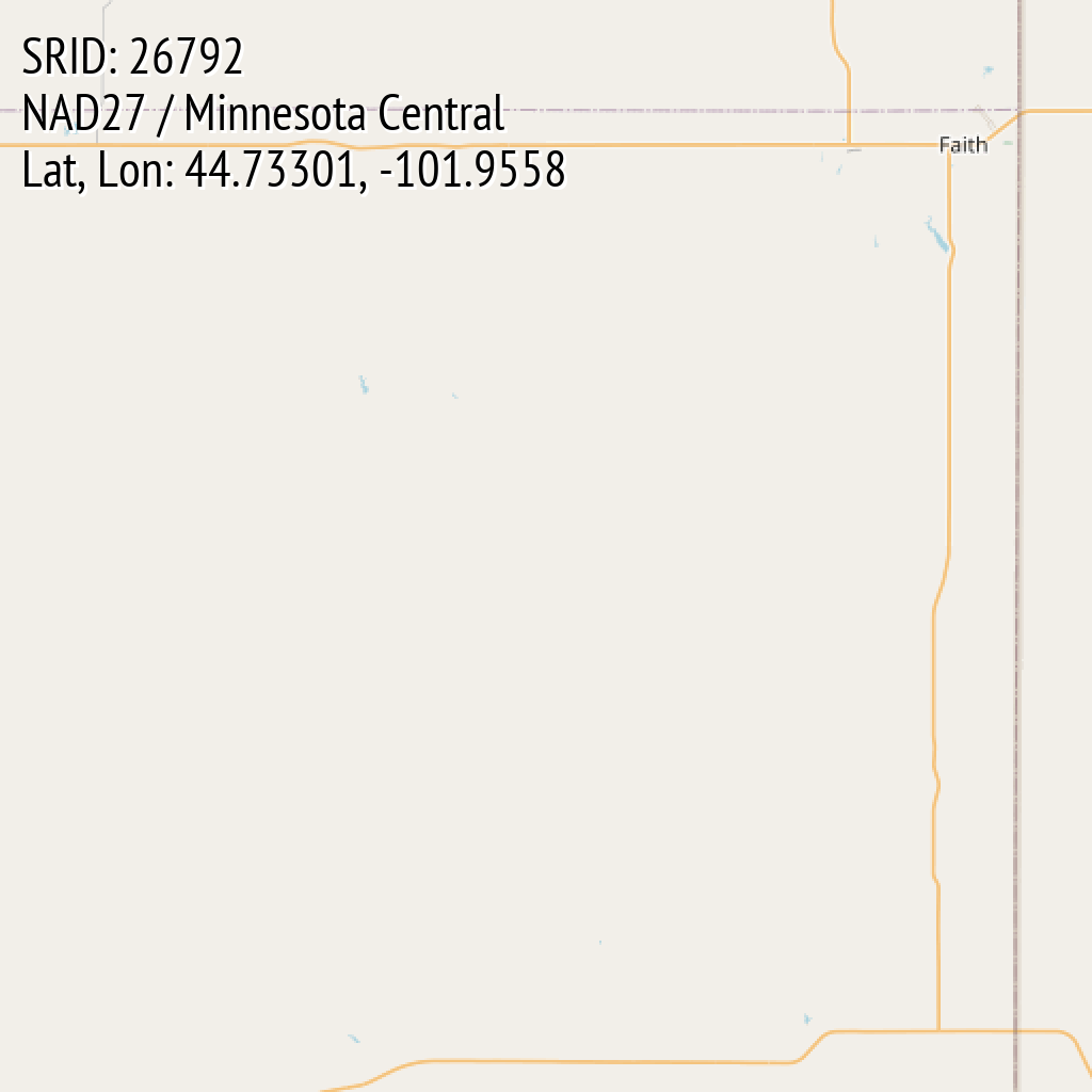 NAD27 / Minnesota Central (SRID: 26792, Lat, Lon: 44.73301, -101.9558)