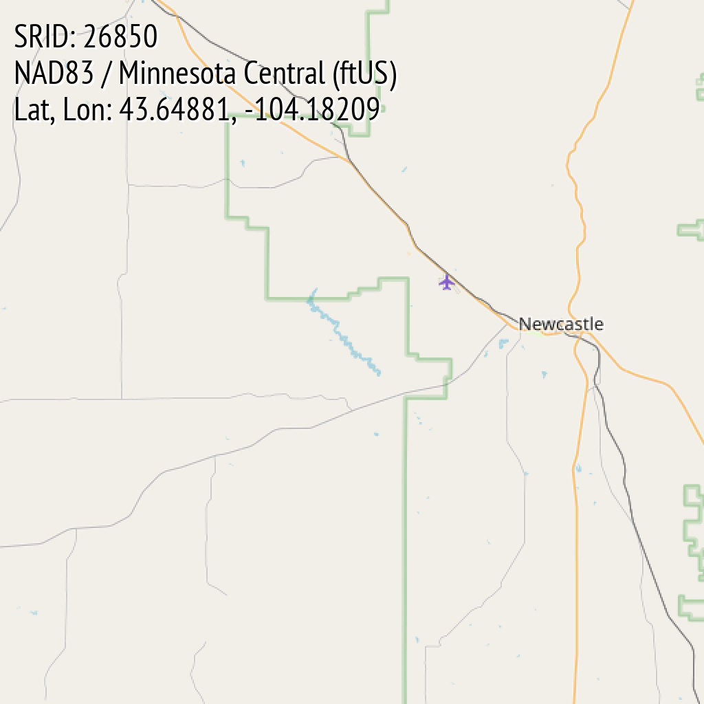 NAD83 / Minnesota Central (ftUS) (SRID: 26850, Lat, Lon: 43.64881, -104.18209)