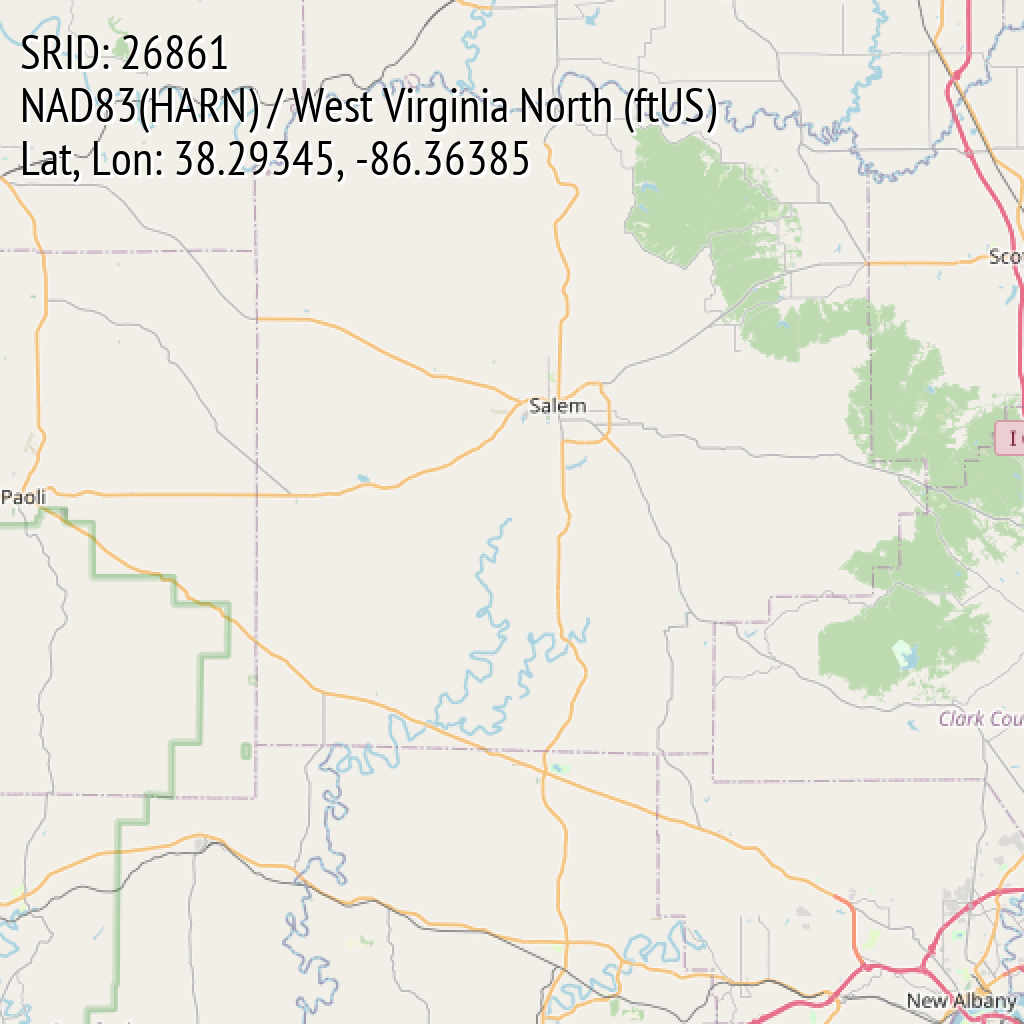 NAD83(HARN) / West Virginia North (ftUS) (SRID: 26861, Lat, Lon: 38.29345, -86.36385)