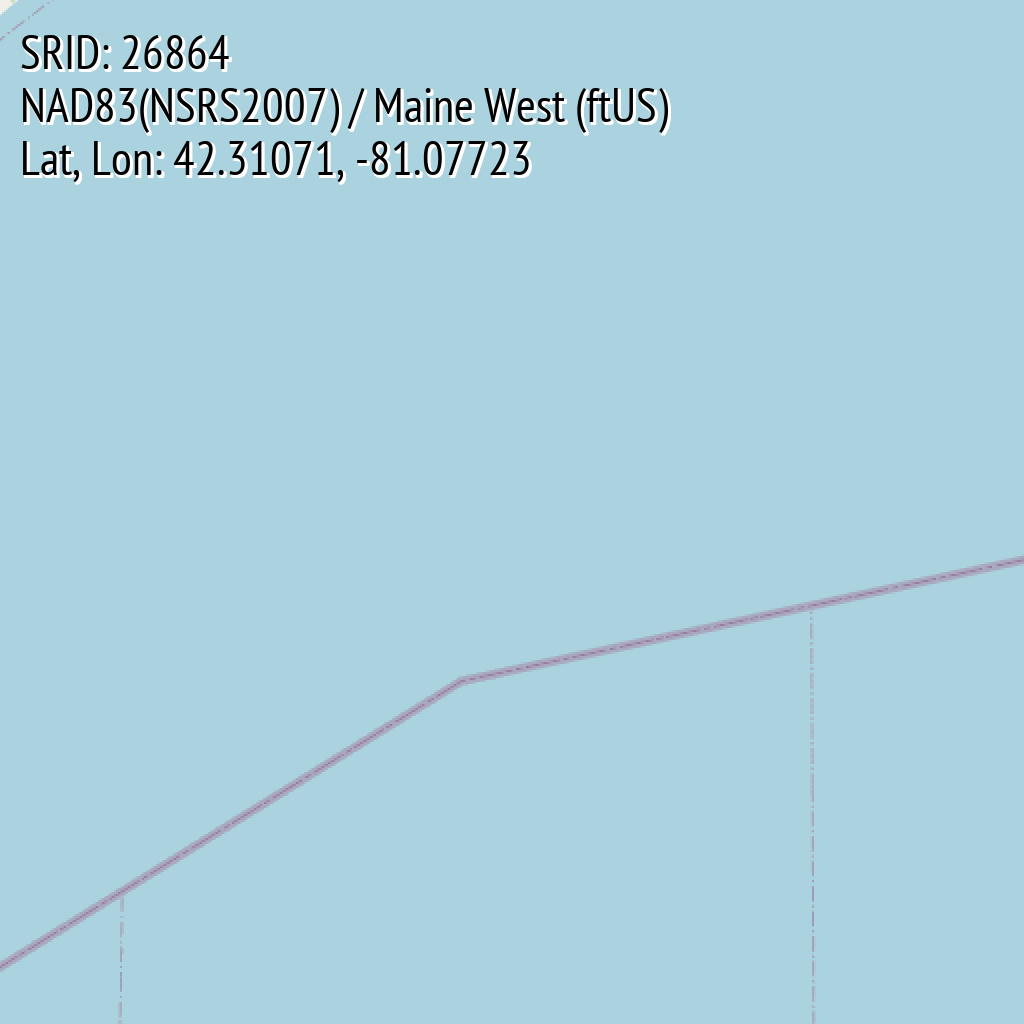 NAD83(NSRS2007) / Maine West (ftUS) (SRID: 26864, Lat, Lon: 42.31071, -81.07723)