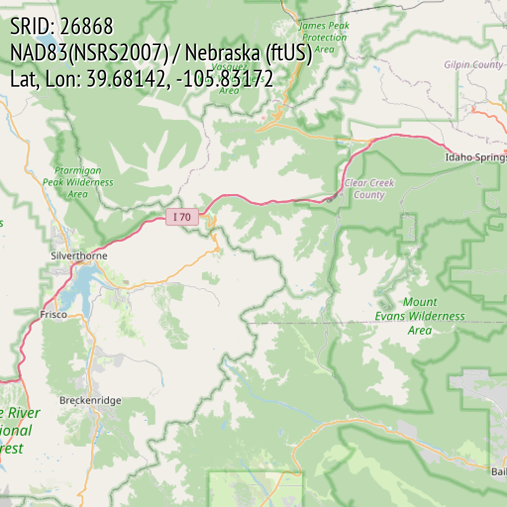 NAD83(NSRS2007) / Nebraska (ftUS) (SRID: 26868, Lat, Lon: 39.68142, -105.83172)