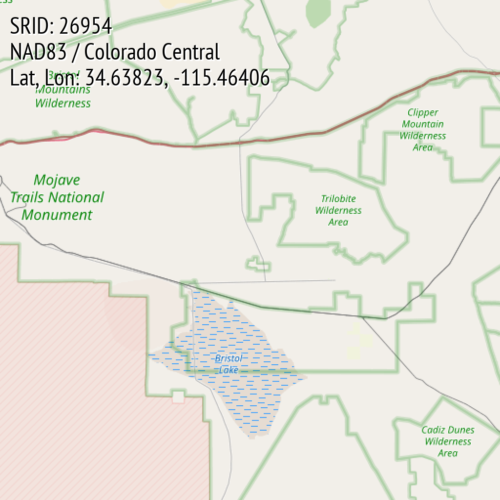 NAD83 / Colorado Central (SRID: 26954, Lat, Lon: 34.63823, -115.46406)