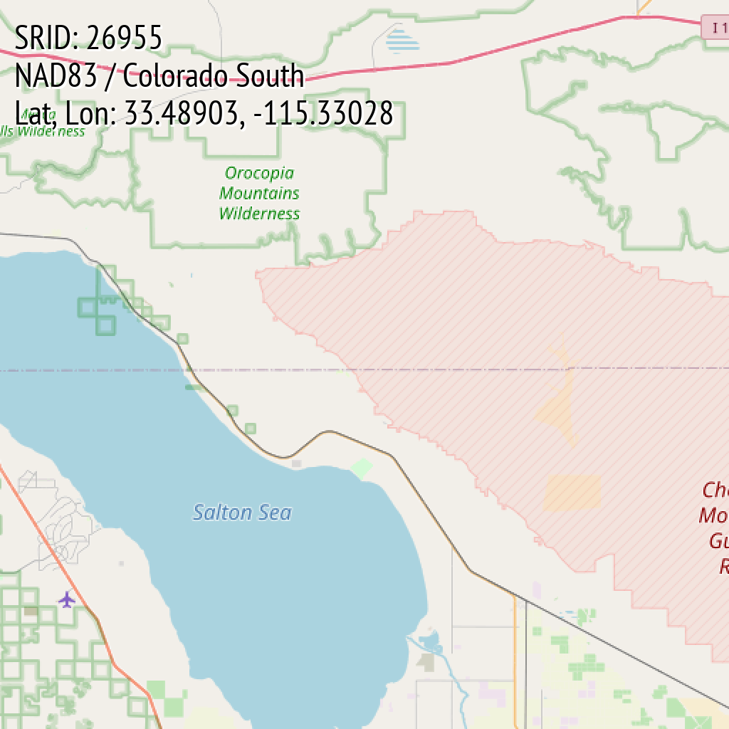 NAD83 / Colorado South (SRID: 26955, Lat, Lon: 33.48903, -115.33028)