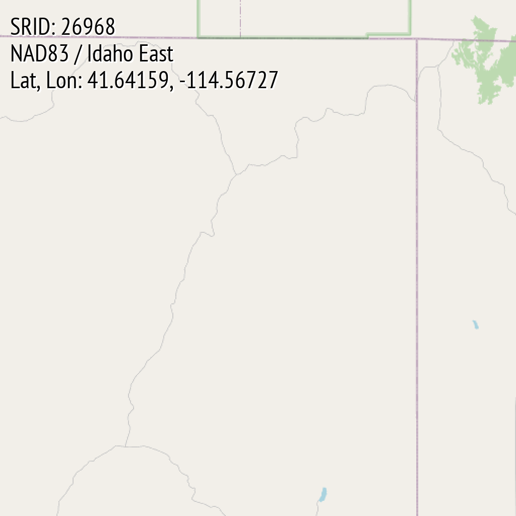 NAD83 / Idaho East (SRID: 26968, Lat, Lon: 41.64159, -114.56727)