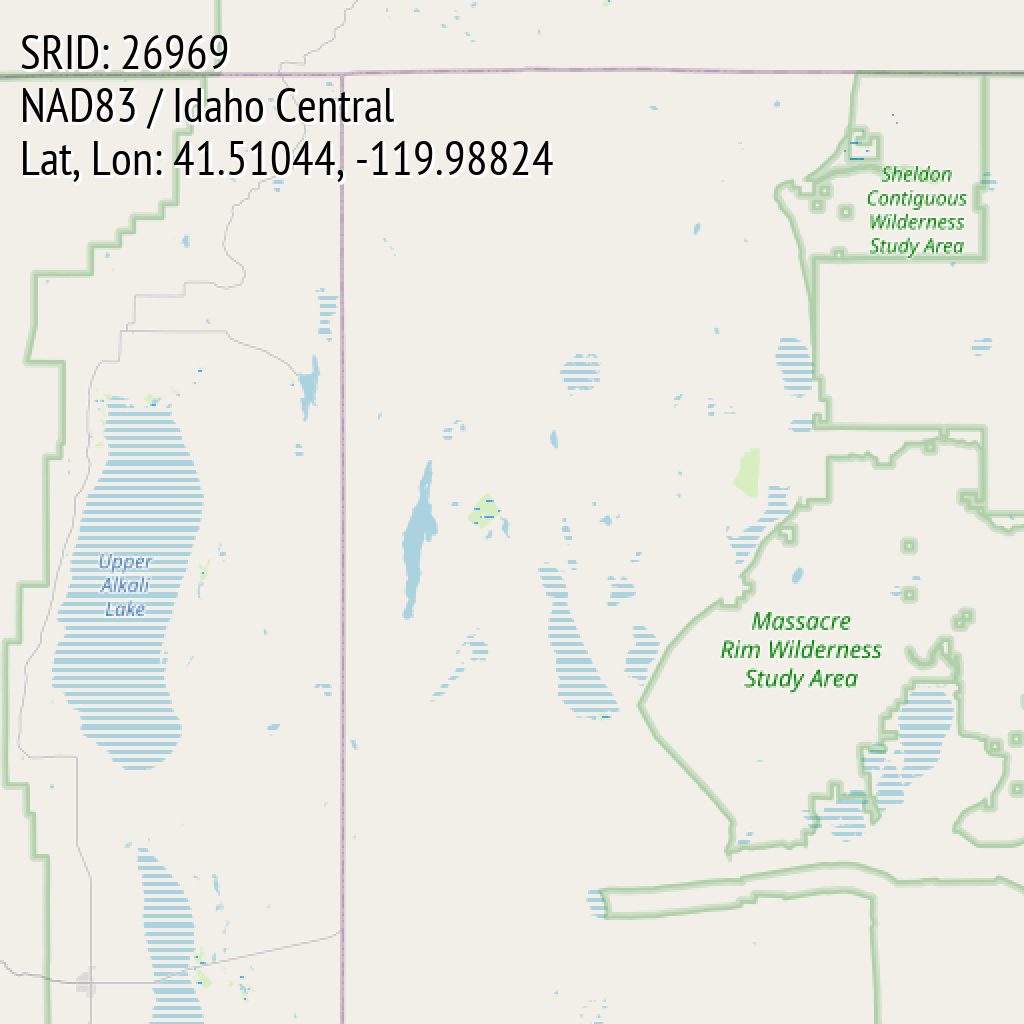 NAD83 / Idaho Central (SRID: 26969, Lat, Lon: 41.51044, -119.98824)