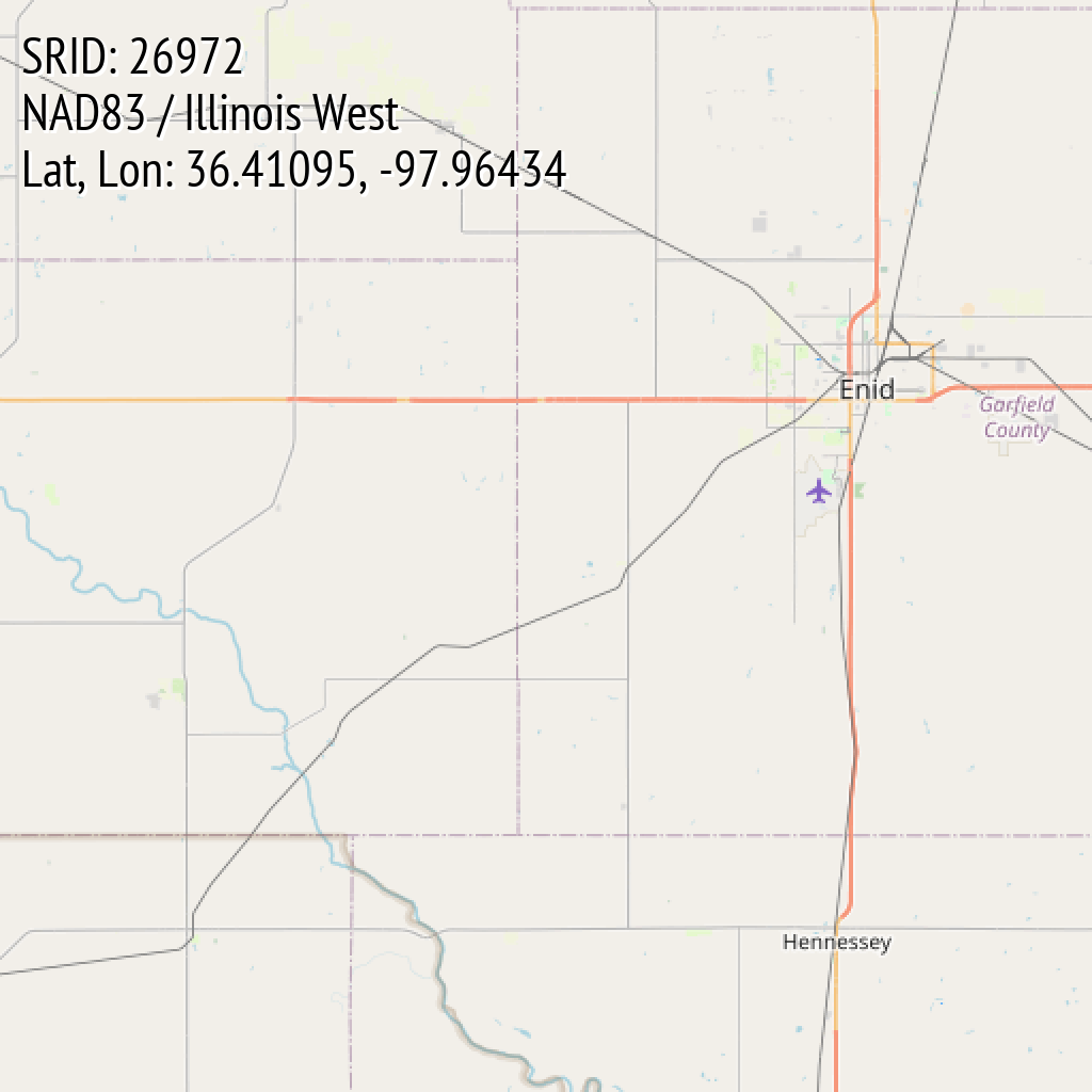 NAD83 / Illinois West (SRID: 26972, Lat, Lon: 36.41095, -97.96434)