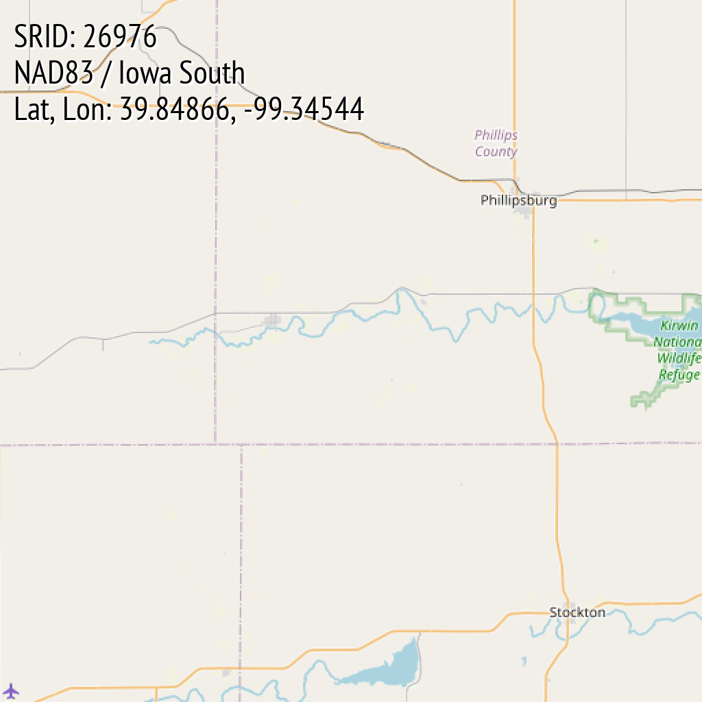 NAD83 / Iowa South (SRID: 26976, Lat, Lon: 39.84866, -99.34544)