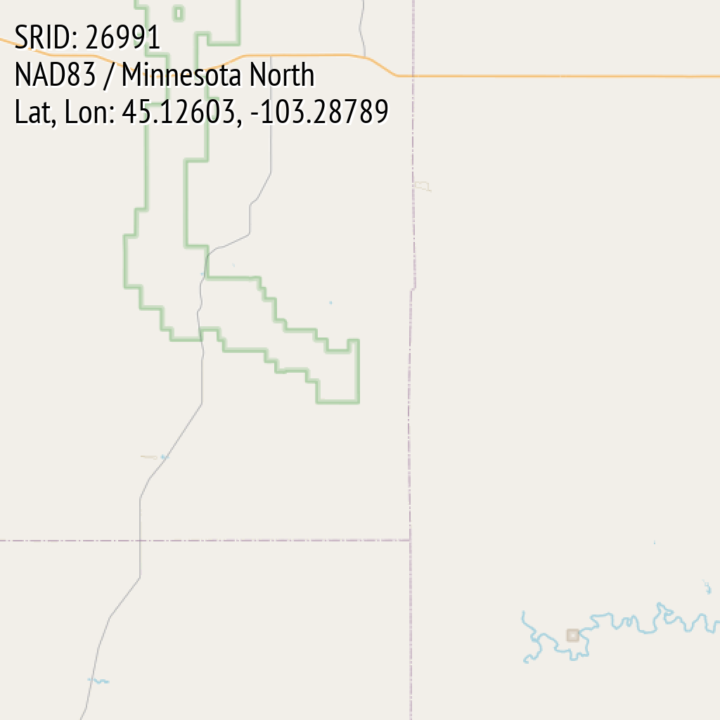 NAD83 / Minnesota North (SRID: 26991, Lat, Lon: 45.12603, -103.28789)
