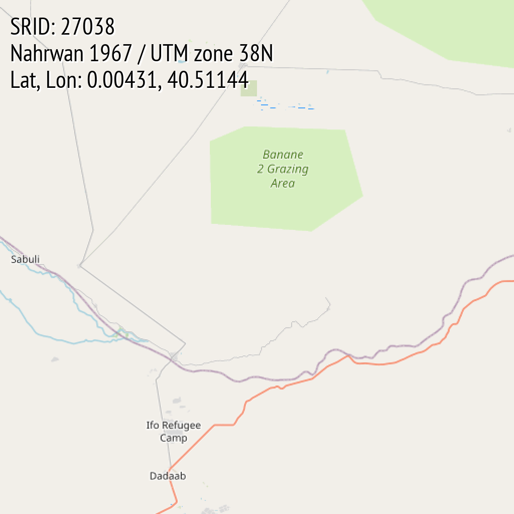 Nahrwan 1967 / UTM zone 38N (SRID: 27038, Lat, Lon: 0.00431, 40.51144)