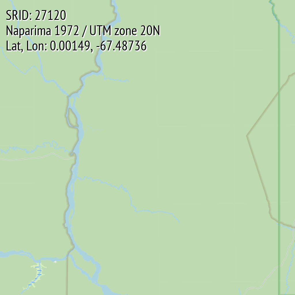 Naparima 1972 / UTM zone 20N (SRID: 27120, Lat, Lon: 0.00149, -67.48736)