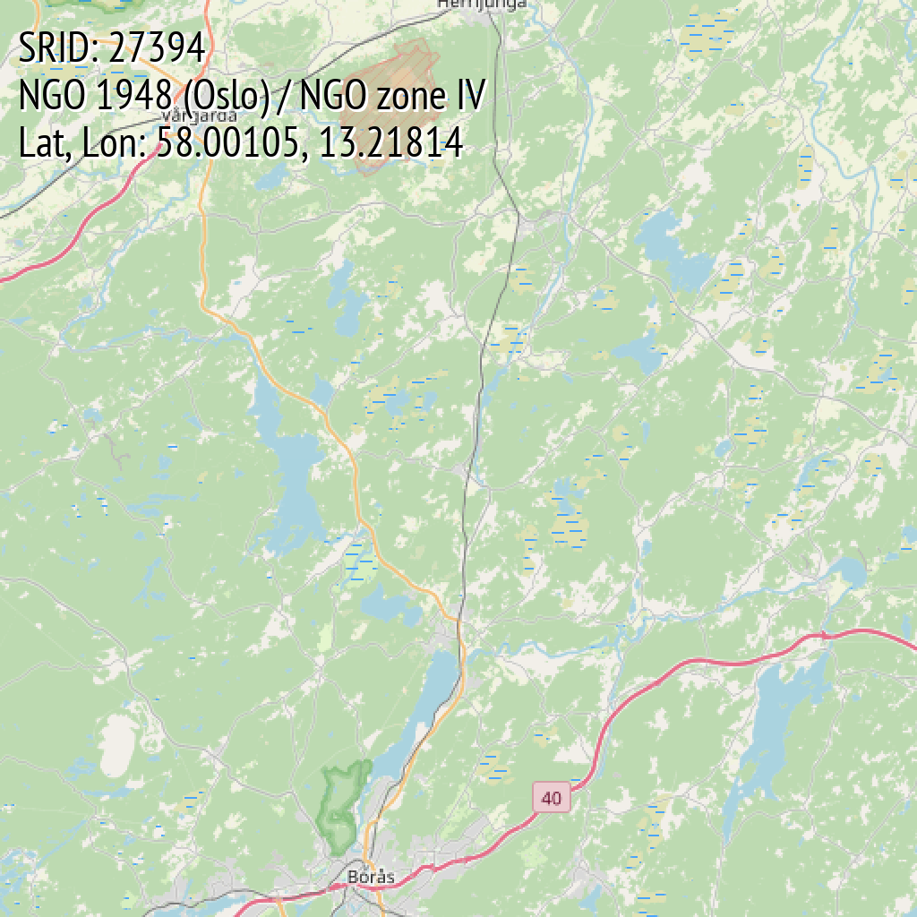 NGO 1948 (Oslo) / NGO zone IV (SRID: 27394, Lat, Lon: 58.00105, 13.21814)