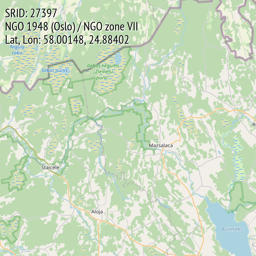 NGO 1948 (Oslo) / NGO zone VII (SRID: 27397, Lat, Lon: 58.00148, 24.88402)