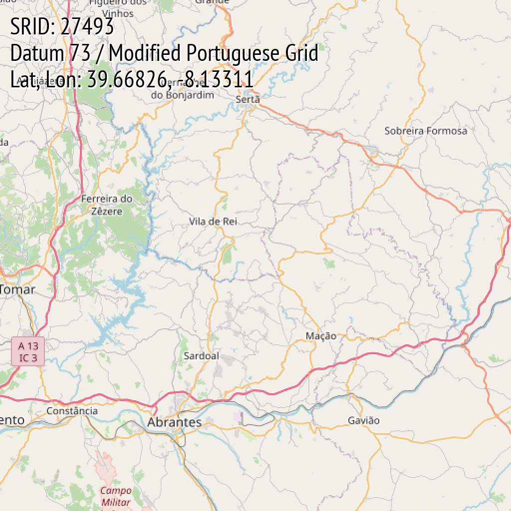 Datum 73 / Modified Portuguese Grid (SRID: 27493, Lat, Lon: 39.66826, -8.13311)