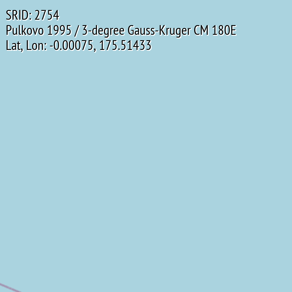 Pulkovo 1995 / 3-degree Gauss-Kruger CM 180E (SRID: 2754, Lat, Lon: -0.00075, 175.51433)
