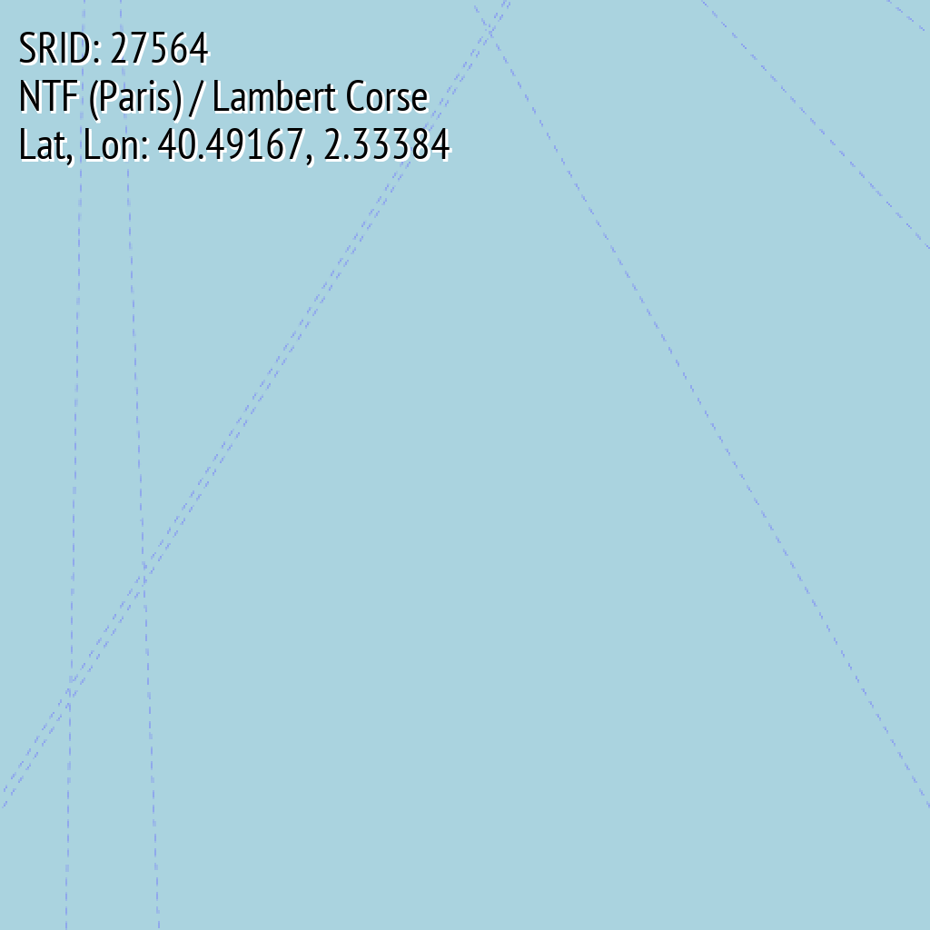 NTF (Paris) / Lambert Corse (SRID: 27564, Lat, Lon: 40.49167, 2.33384)
