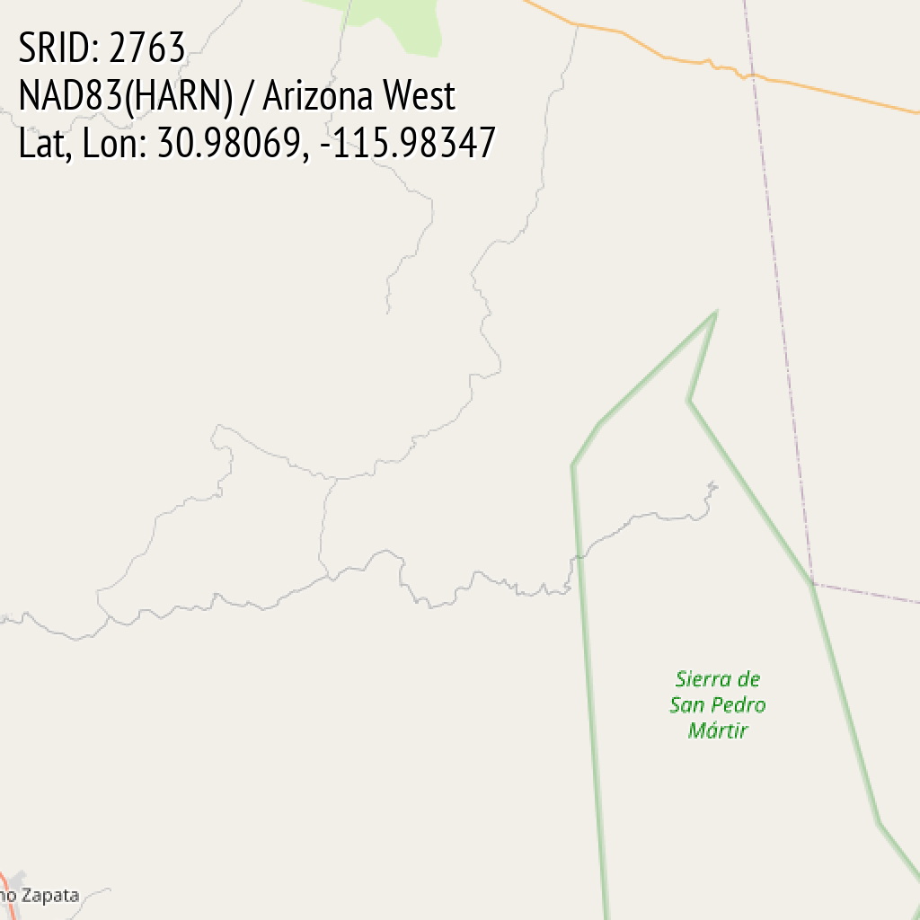 NAD83(HARN) / Arizona West (SRID: 2763, Lat, Lon: 30.98069, -115.98347)