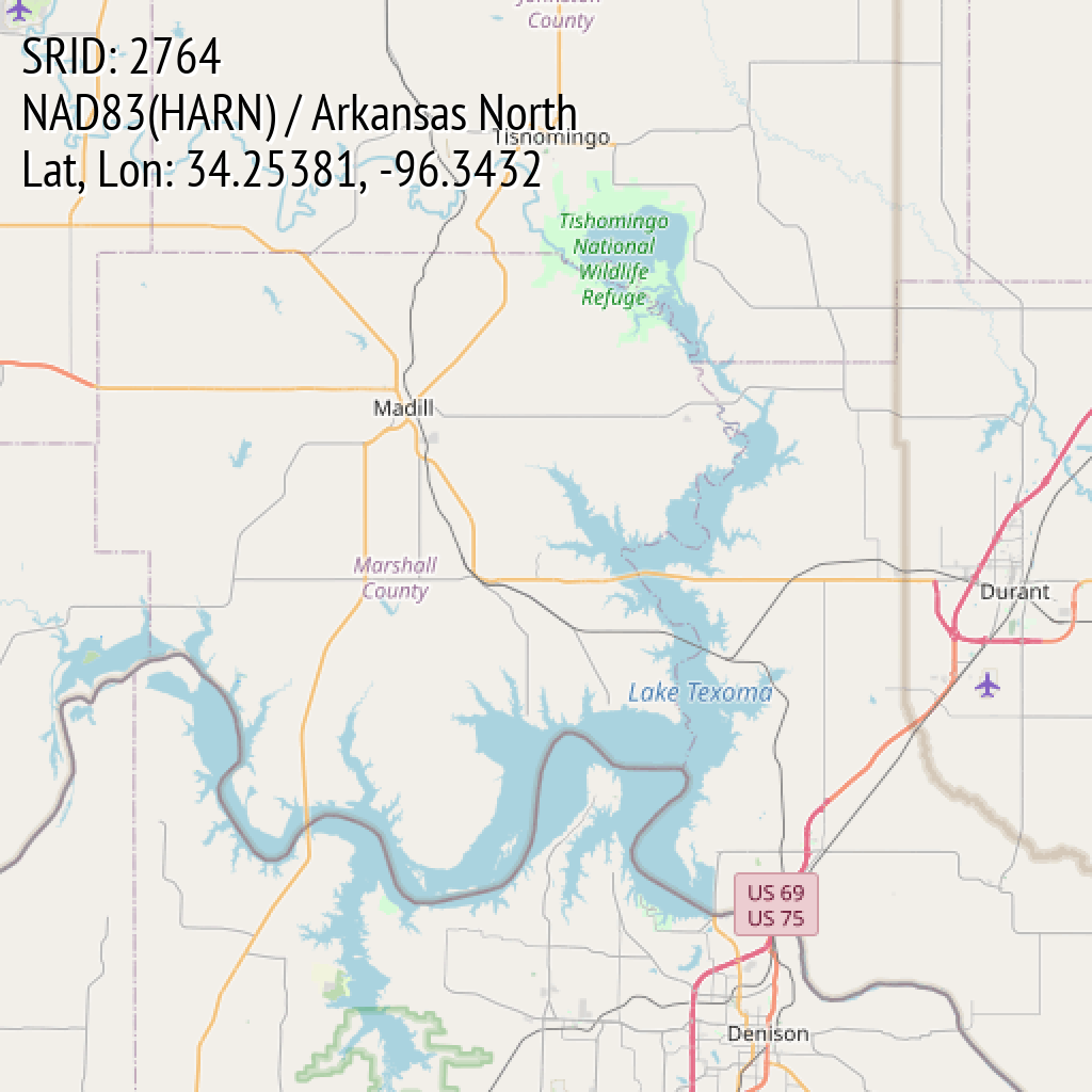 NAD83(HARN) / Arkansas North (SRID: 2764, Lat, Lon: 34.25381, -96.3432)